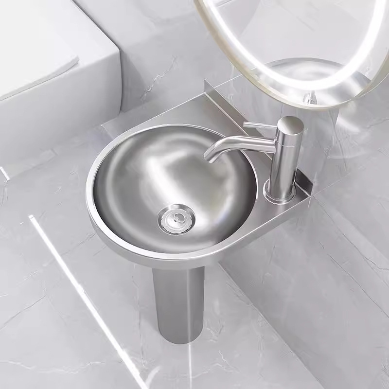 Stainless Steel Pedestal Basin Small Floor-Standing Wash Basin Bathroom Balcony Basin Small Apartment Wash Basin Home