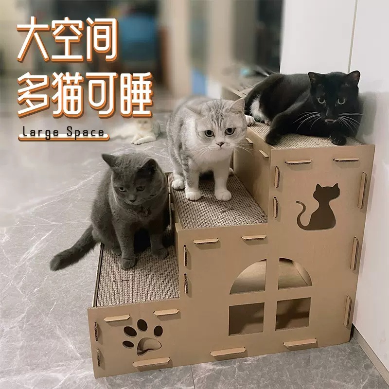 Tablero del rasguño del gato nido de gato tablero de garra de gato integrado casa Villa de papel corrugado tablero del rasguño del gato caja de gato nido de cartón extra grande
