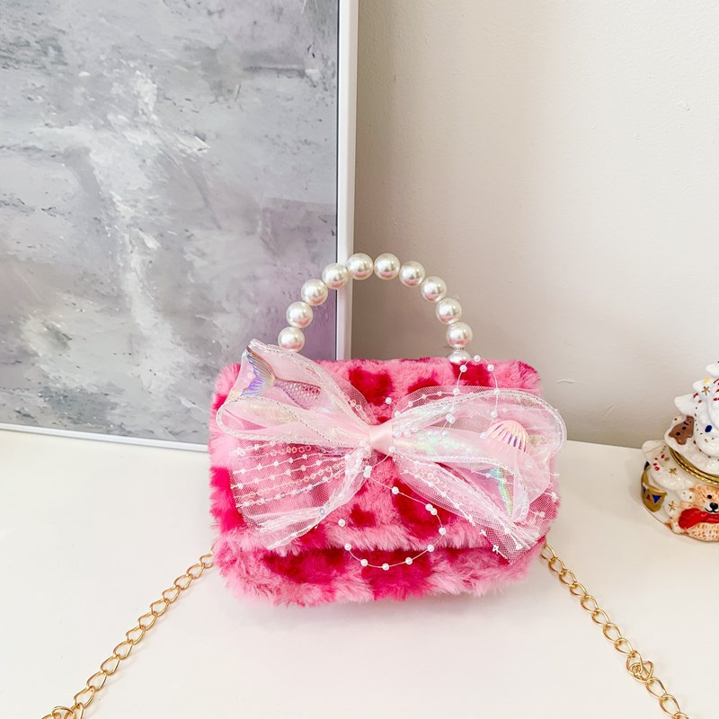 Nuevo leopardo arco bolso infantil peluche princesa de dibujos animados chica bolso de perlas bolso de hombro monedero