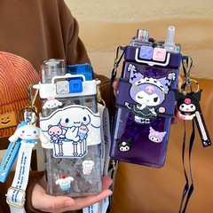 Three Lovers Double Drink Children's Water Cup for Girls, Cute Portable Straw Cup, Primary School Students' School Use Square Water Bottle