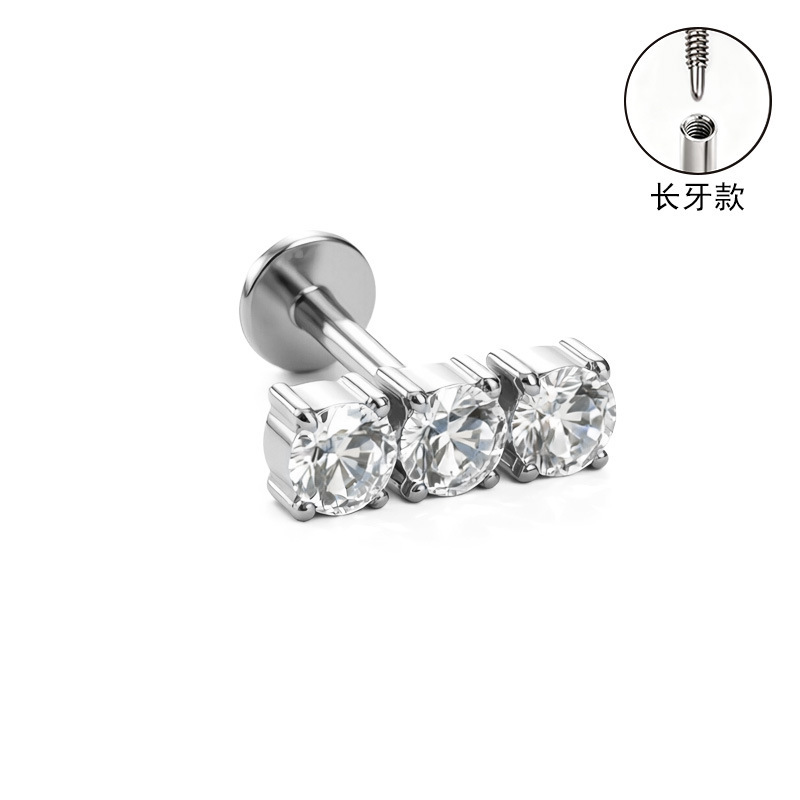 F136 Titanium Alloy Ear Studs – Finely Carved Long Tooth Ear Bone Studs with Zirconia, G23 Titanium Body Piercing Jewelry in Gold detail image 9