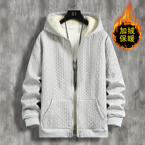 Cross-border dropshipping embroidered silver fox fur zipper hooded sweatshirt new for autumn and winter padded and thick single color warm top