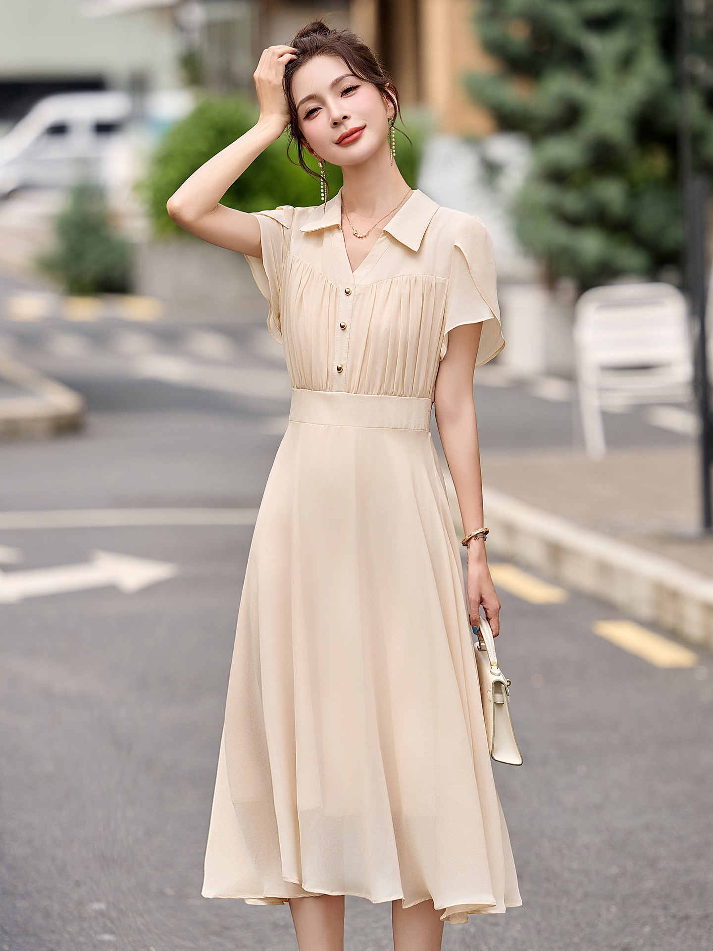 Đầm suông midi tay ngắn eo thắt dây che bụng cho nữ size lớn — màu đen, màu sắc