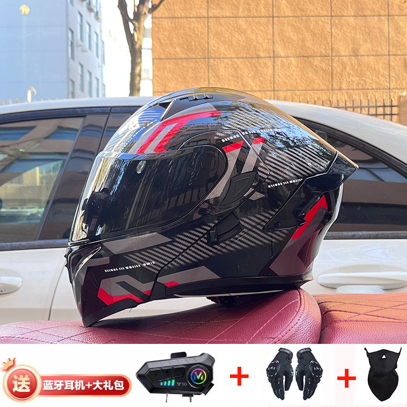 Casco de exposición Orz para hombres y mujeres invierno Doble espejo coche eléctrico semi-Casco completo cola de color coche deportivo ranura Bluetooth cuatro estaciones casco