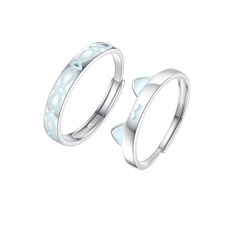 Luminous Catfish Love Couple's Ring Pair of Ins Niche Simple Cartoon Pair Ring Fluorescent Open Ring