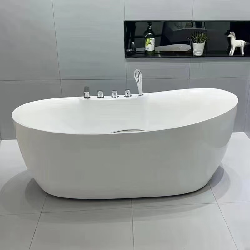 Fábrica de Foshan venta directa ovalada alta bañera acrílica hotel residencial popularidad en línea bañera independiente para adultos