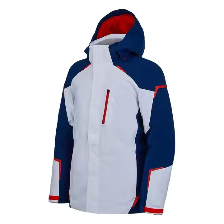Manufacturer Customized Waterproof Hooded Ski Jacket with Zippered Cuffs, Men's Warm Adventure Snow Jacket for Water Activities