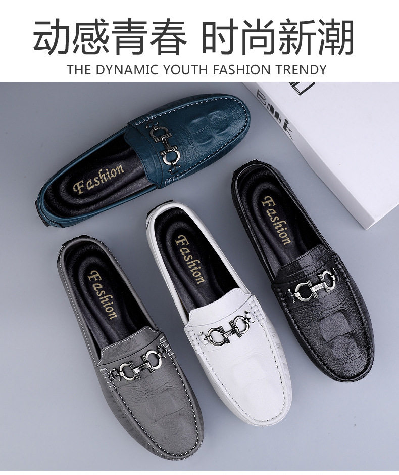 Giày lười nam da bò họa tiết vân cá sấu, đế bệt, cổ thấp, form rộng — 8080 màu xanh lam, 8080 màu đen, 8335 Màu nâu, 8335 màu đen chi tiết 5
