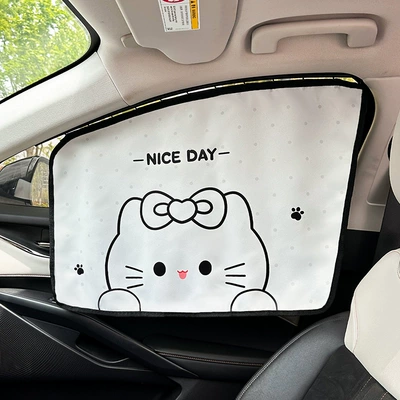 Window Sunshade Curtain, Car curtains - embedded-bow-cat-curtain-passenger-beige