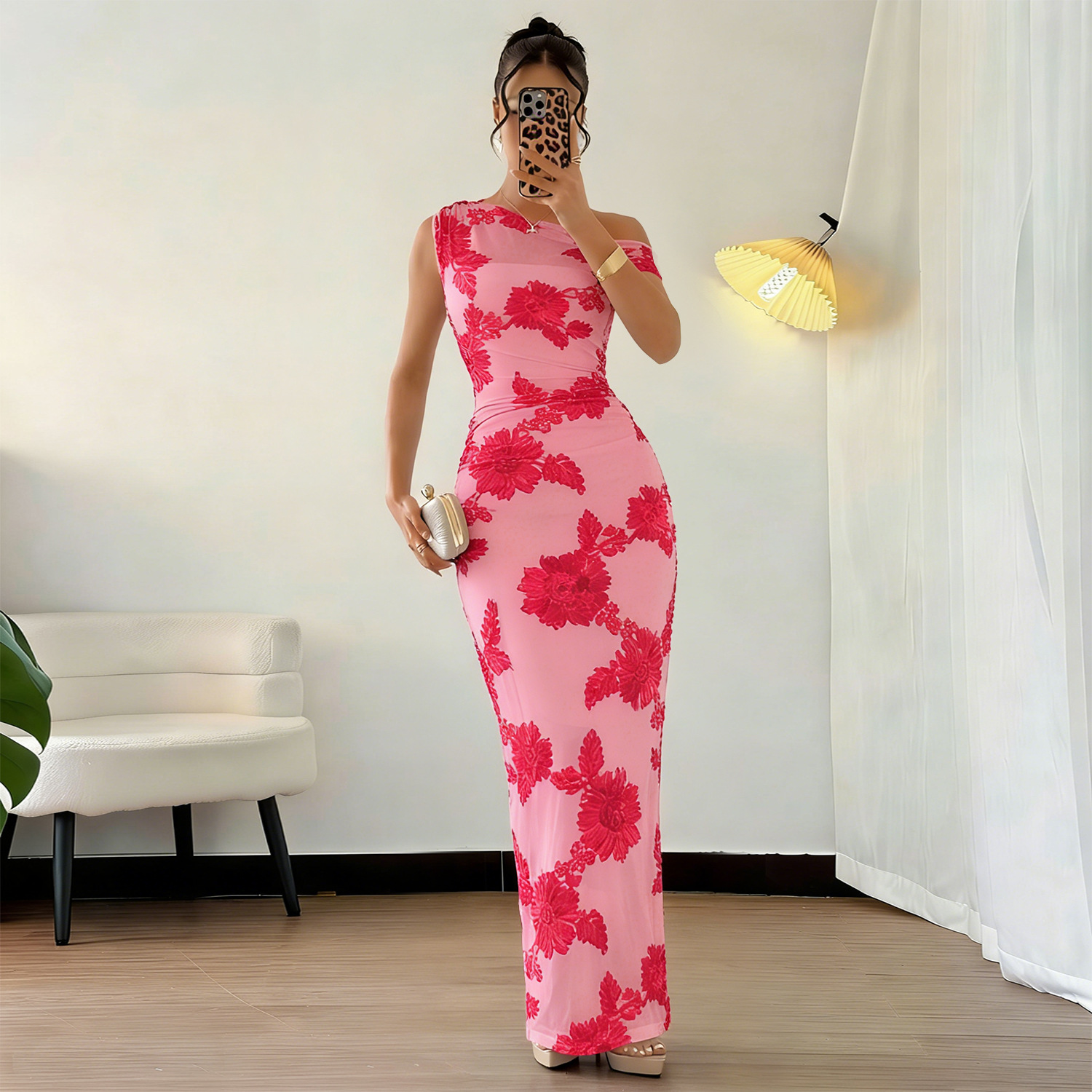 C7670 Aliexpress transfronterizo Amazon Europa y América de moda moda de mujer elegante malza vestido de hombro inclinado image 5