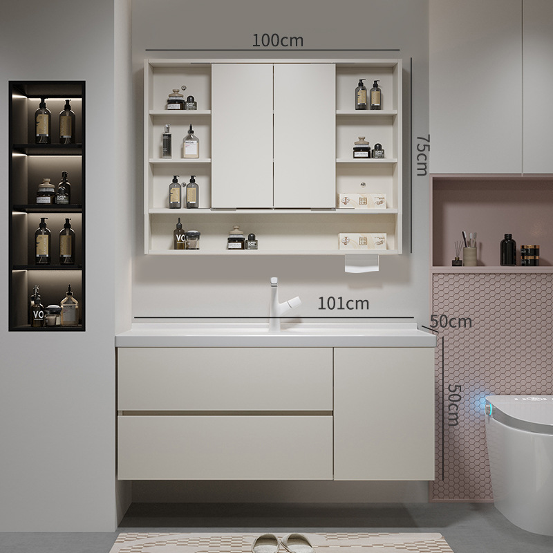 Gabinete de baño de madera sólida multicapa cerámica integral cuenca plegable Feng Shui espejo gabinete de lavabo de baño lavabo gabinete de lavabo image 11