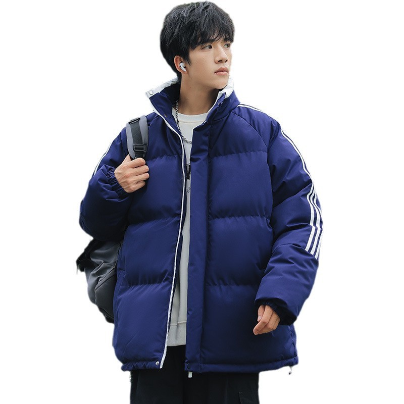 Ropa de invierno de tres barras de color contraste chaqueta de pluma para hombres invierno nuevo engrosado abrigo caliente de cuello vertical abrigo caliente a prueba de viento para hombres y mujeres