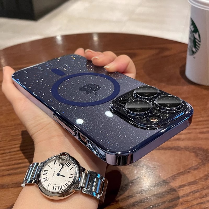 Enchapado transparente pc brillo para iphone16ProMax magnético 13 funda para teléfono móvil Apple 15 pareja 14 duro 16