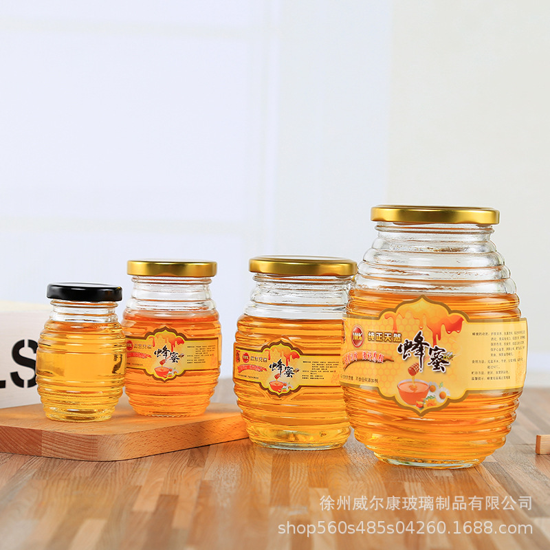现货500g螺纹蜂蜜瓶果酱瓶食品级玻璃罐辣椒酱瓶罐头瓶
