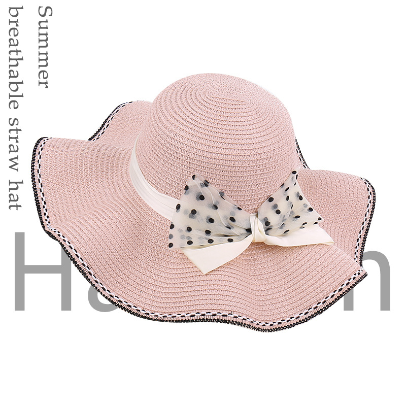 Sombrero de paja de onda coreana para mujeres de verano, sombrero de playa, sombrero de vacaciones, sombrero de sol de protección solar