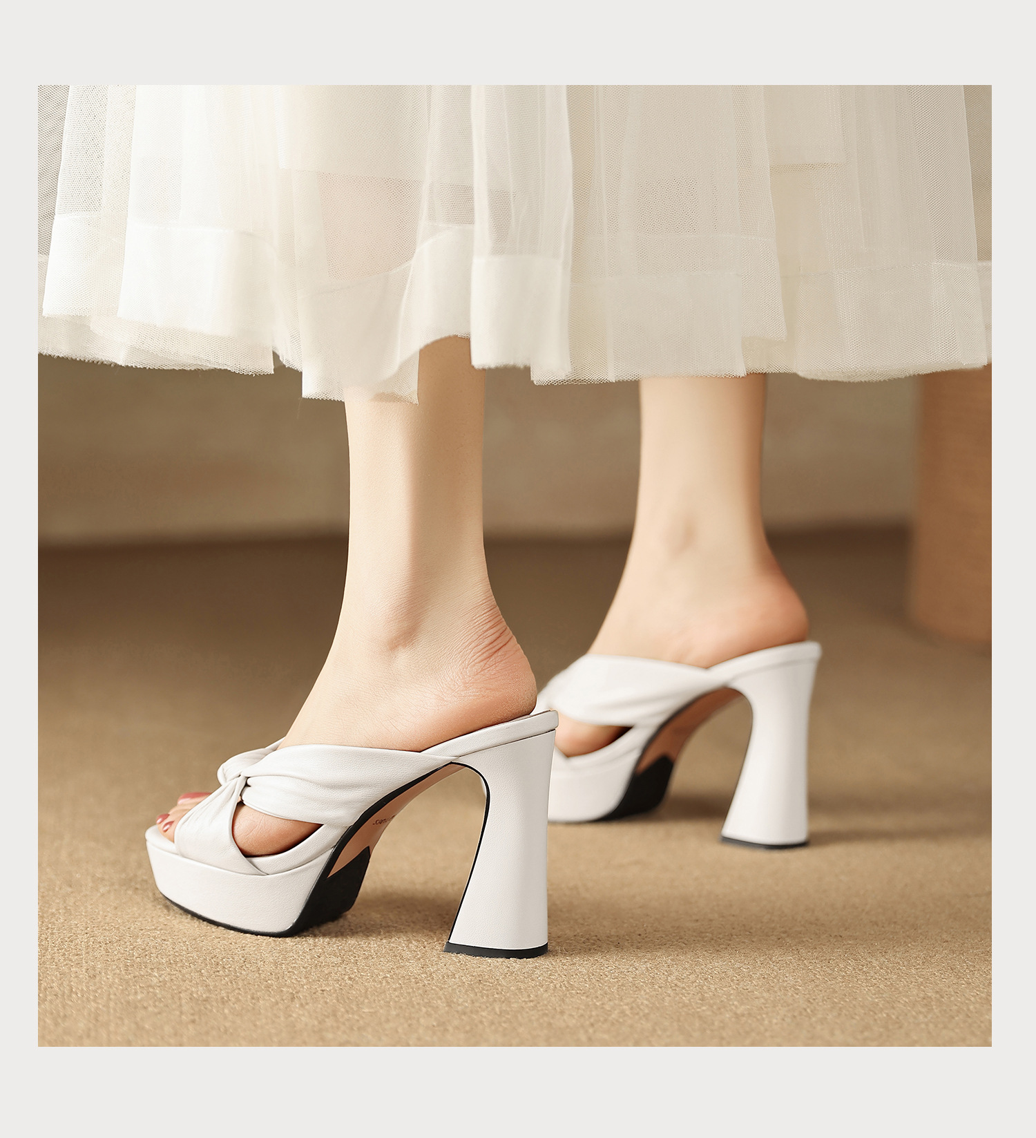 Sandal cao gót nữ mũi hở da cừu mềm, đế xuồng platform, gót vuông 8-10cm, nơ bướm — Hồng 8cm, Xanh da trời 10cm, Hồng 10cm, Trắng kem 8cm chi tiết 16
