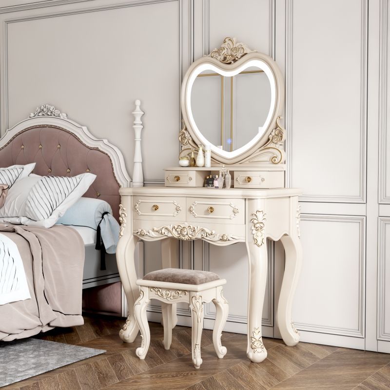 핫 세일 3색 조명 스트립 라이트 80 하트 미러 아이보리 화이트 + 사각 스툴