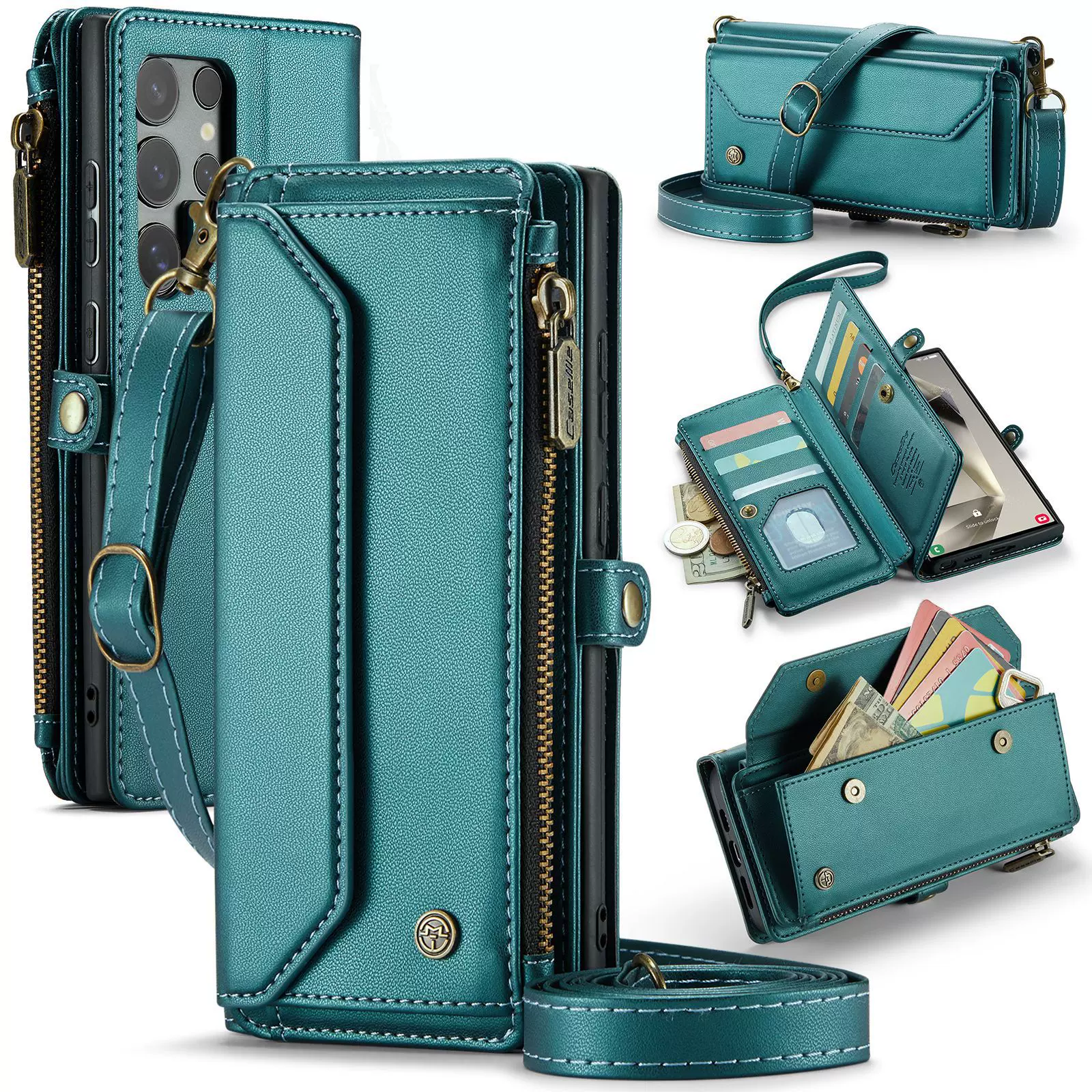 适用S24斜挎手机壳ZFold7拉链钱包皮套GalaxyA55翻盖多功能保护套