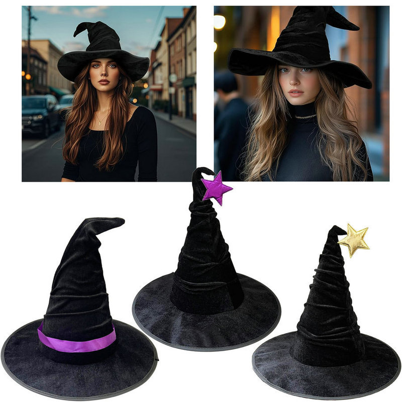 ハロウィン魔術師の帽子黒フランネル魔女帽子魔術師の帽子マジシャン魔女帽子パーティー帽子帽子|undefined