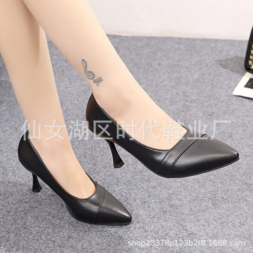 French high-heeled shoes with fine heels 2026 spring new style Korean pointed mid-track shoes with soft soles and comfortable professional shoes