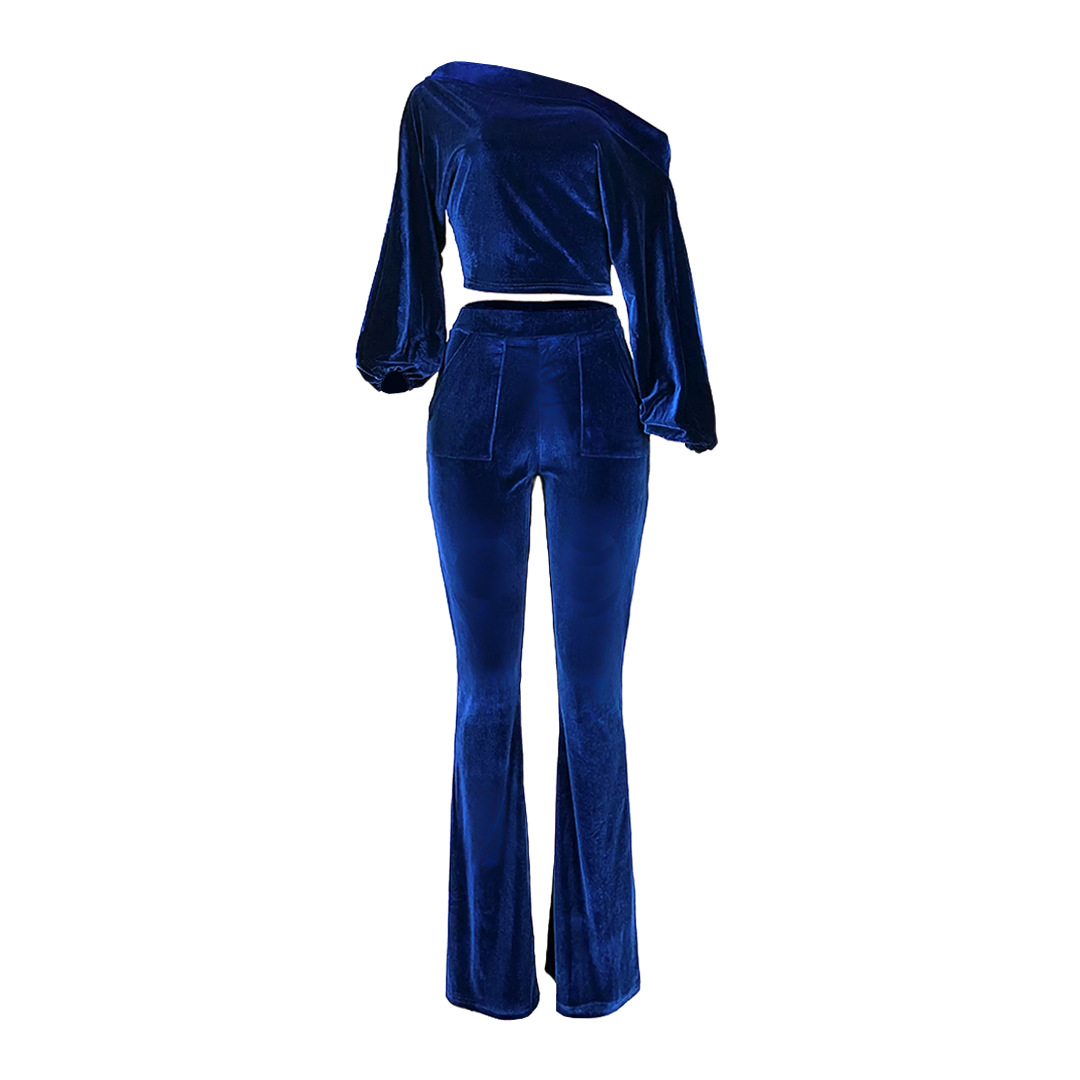 Completo pantalone donna per discoteca monospalla maniche a lanterna_voghion.com