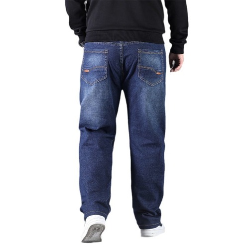 Spring and Autumn Season Large Men's Jeans Loose Straight Leg High-Waisted Men's Pants Plus Size Men's Clothing Thickened and Enlarged Elastic Pants