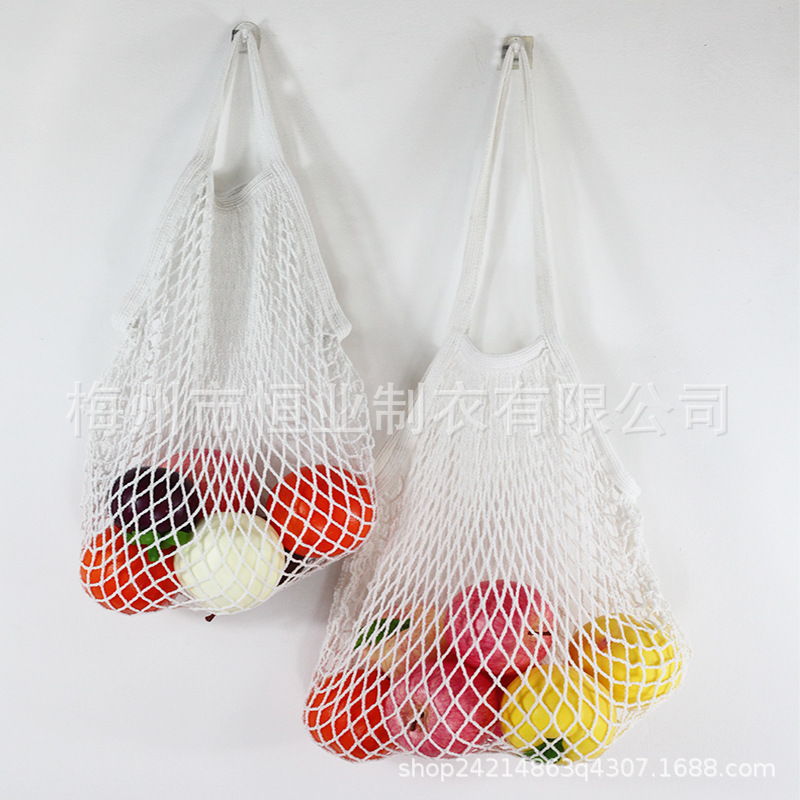 Bolsa de malla de algodón portátil al por mayor Bolsa de compras Supermercado Bolsa de malla de verduras y frutas Bolsa de compras Bolsa tejida hueca