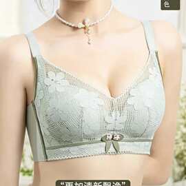 洞洞杯8838#清新网状花朵蕾丝内衣34-40薄B杯聚拢四排扣文胸批发