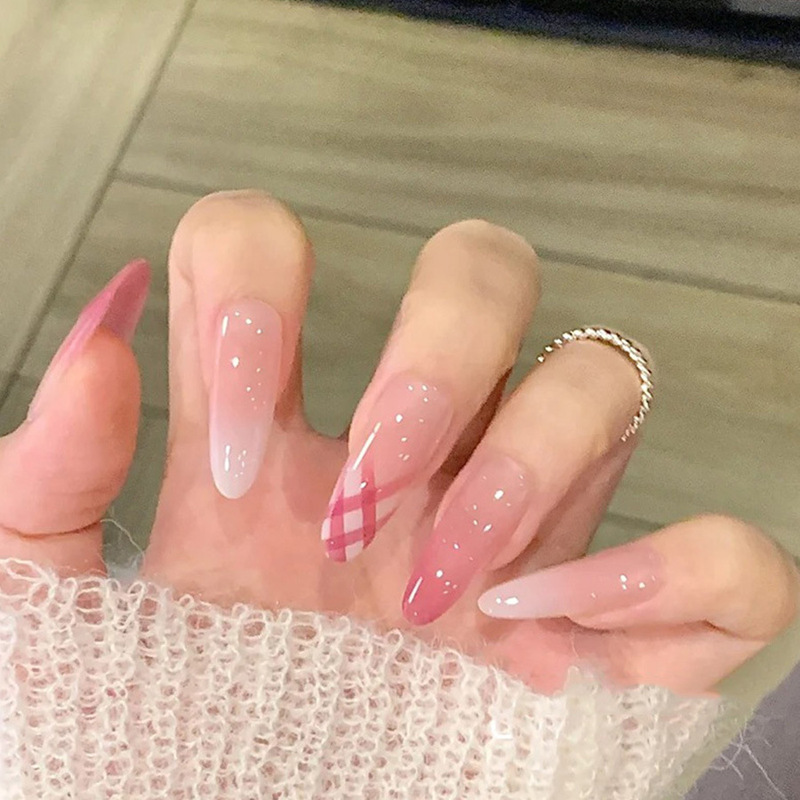 Pink Gradient Plaid Manicure, Versatile, Removable, Gentle and Whitening, Girly Student Style Manicure, Wearable Nails, 24 Pieces Pink Gradient Plaid Manicure, Versatile, Removable, Gentle and Whitening, Girly Student Style Manicure, Wearable Nails, 24 Pieces