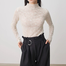 120Schao细羊毛美雅碧立体提花蕾丝打底衫女秋半高领内搭微弹舒适