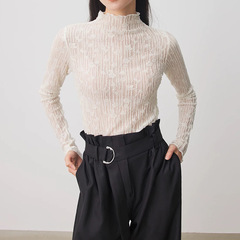 120Schao上質ウールメイヤビ立体ジャカードレースベースレイヤー女性用秋用ハーフタートルネックインナーウェア微伸縮性快適