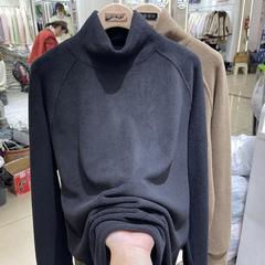 特大码300斤摇粒绒加绒加厚卫衣女秋冬洋气内搭打底衫半高领上衣