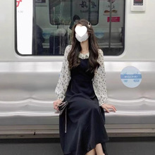 秋季新款碎花连衣裙假两件温柔长裙法式设计感小众拼接百搭女裙