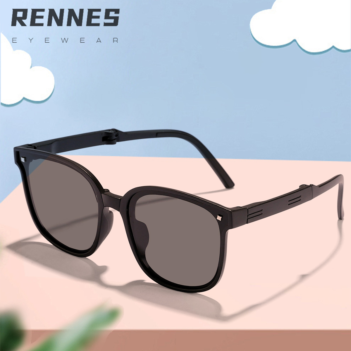 Gafas de sol con montura cuadrada con clavos de arroz plegables para niños nuevas transfronterizas