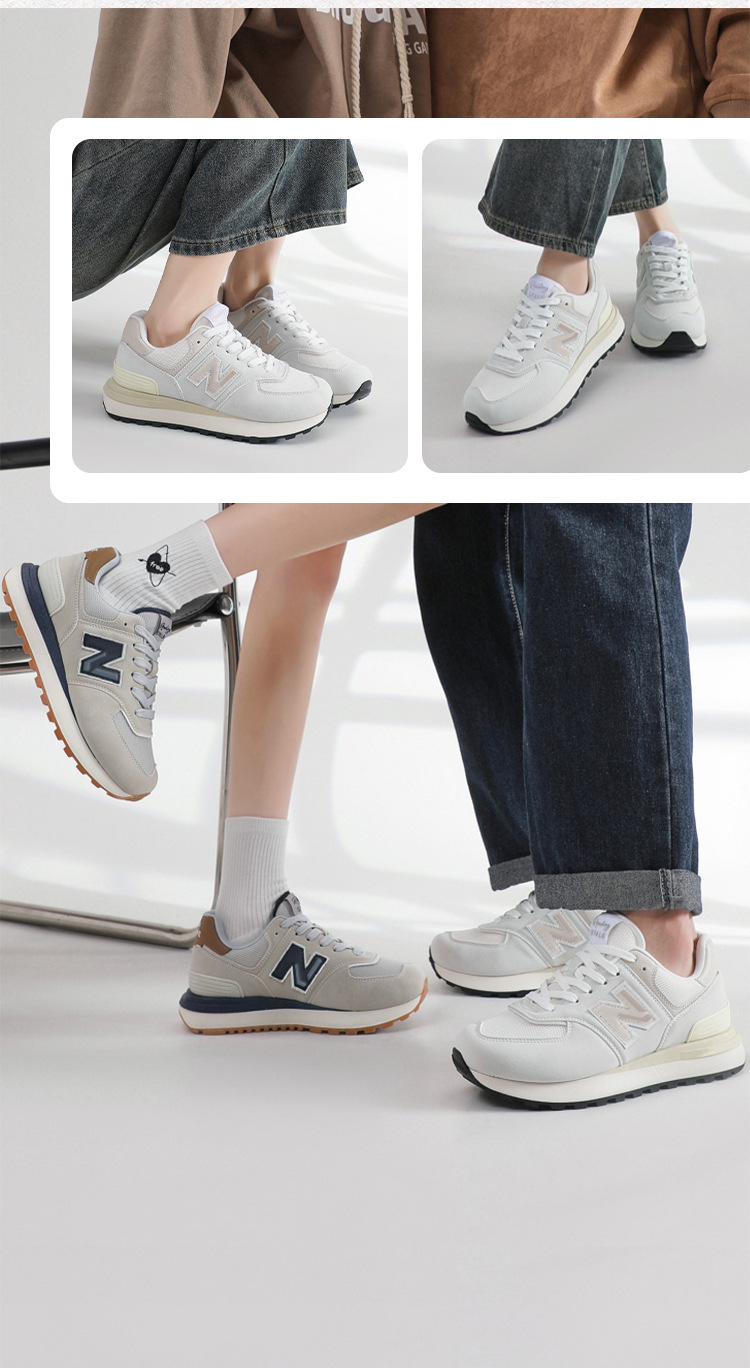 Giày sneaker nữ đế dày phong cách cổ điển N chữ tăng chiều cao — 574LG Xám nguyên tổ chi tiết 11