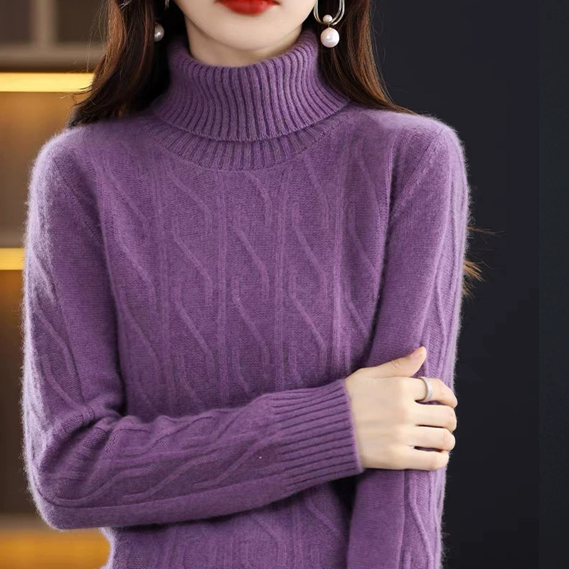 Осенняя и зимняя новая нижняя рубашка женский высокий воротник толстый пуловер нижний трикотаж свободный отворот свитер женский чистый цвет