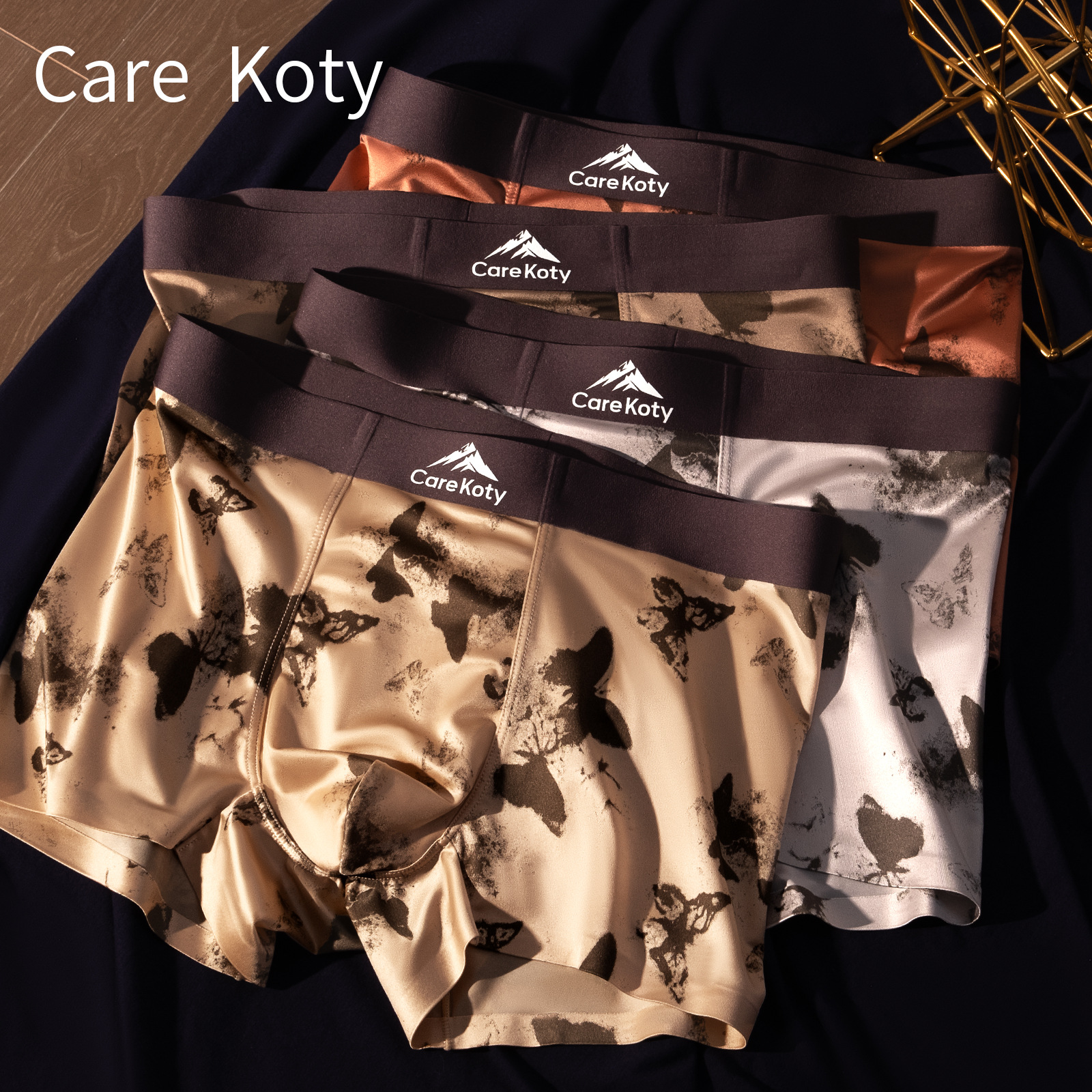 Amber Streamer Butterfly Men's Underwear Ink Style Satin Light Luxury Boxer Shorts Summer New Style