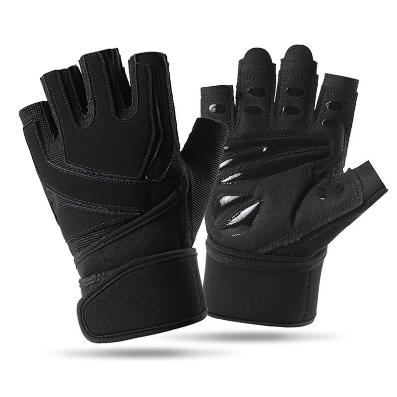 Guantes de gimnasio medio dedo entrenamiento de gimnasio al aire libre pull-up halteres levantamiento de pesas alargar guantes de muñeca