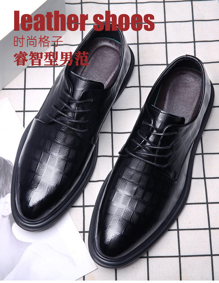 Giày da nam công sở phong cách Anh, mũi nhọn, dây buộc, da bò hai lớp — 36800 màu đen chi tiết 2