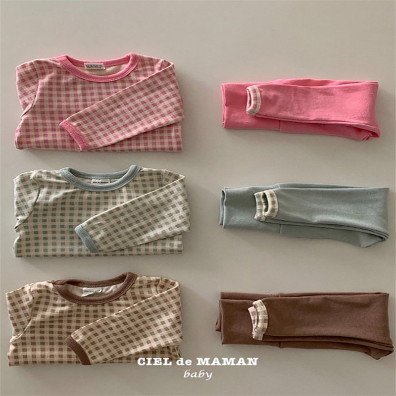 Bebé desgaste del hogar traje de primavera estilo coreano ropa para niños bebé Plaid home set niños y niñas bebé primavera ropa traje de casa