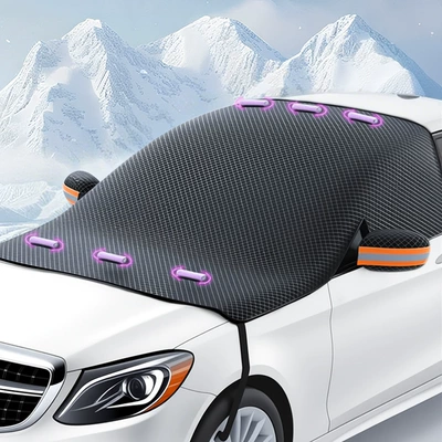 Magnetic Car Snow Shield, Front Car snow shield - orange-reflective-strips