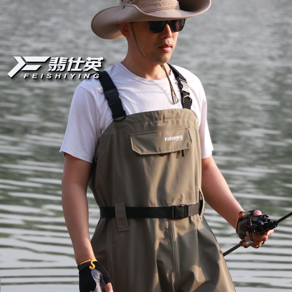 Fishing Waders with Rain Boots, Taslan Luya Half-Body Wading Pants for Men, Fishing Clothing