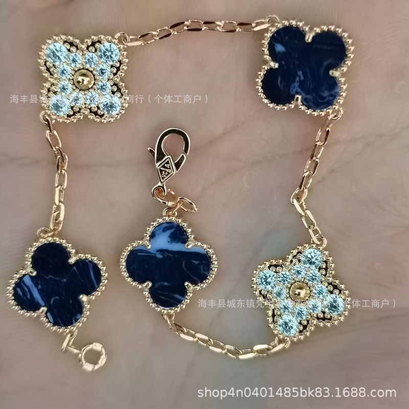 四叶草五花手链女18k高版本v金双面幸运草白贝母花朵不掉色手饰品|undefined