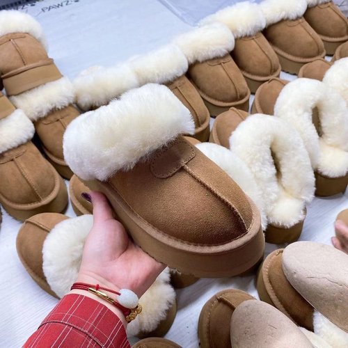 毛毛棉拖鞋女外穿秋冬新款韩版时尚保暖雪地靴包头毛毛半拖鞋