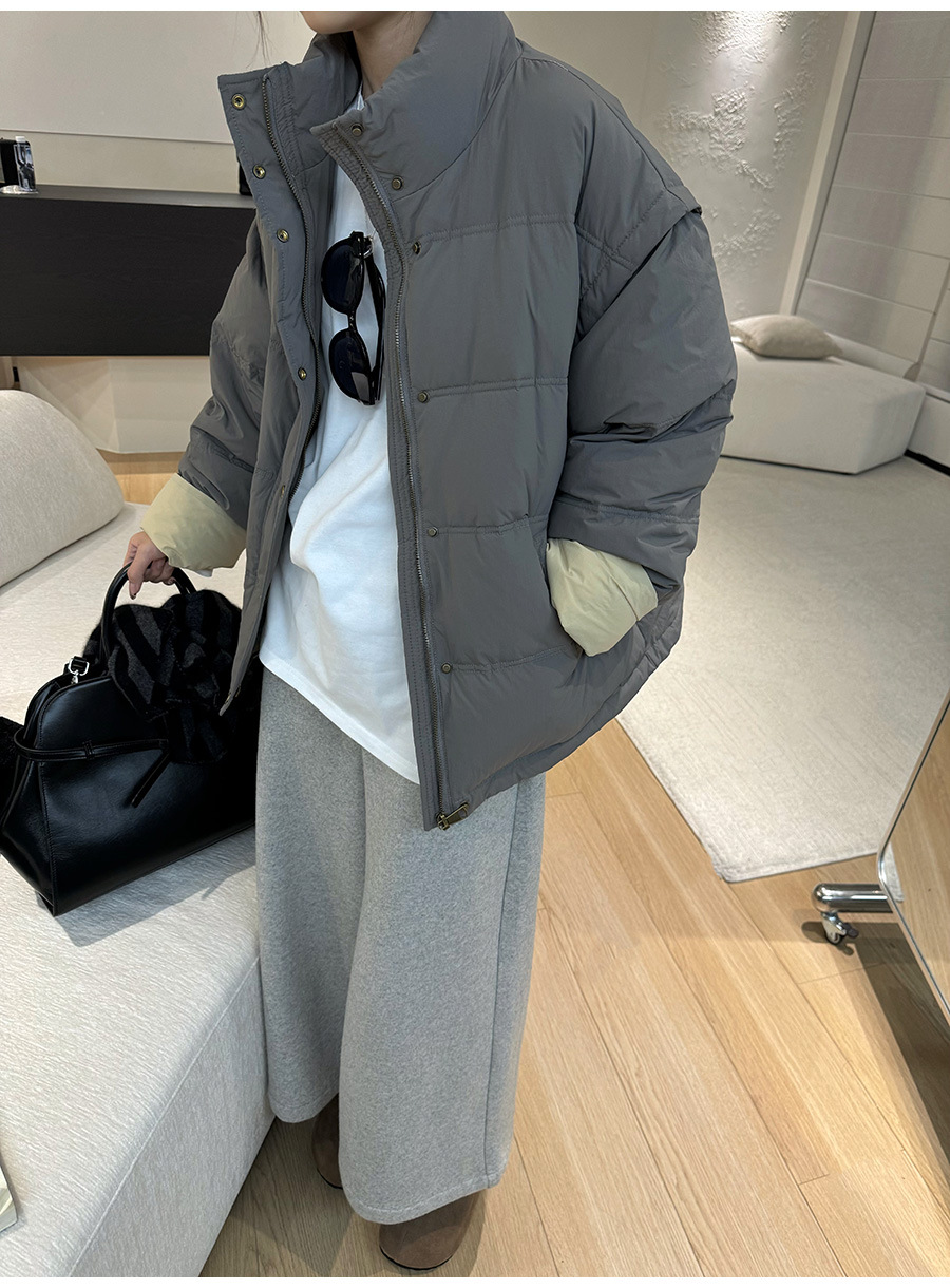 黎诺韩系休闲拼色白鸭绒羽绒服女2024冬季新款立领宽松面包服外套详情10