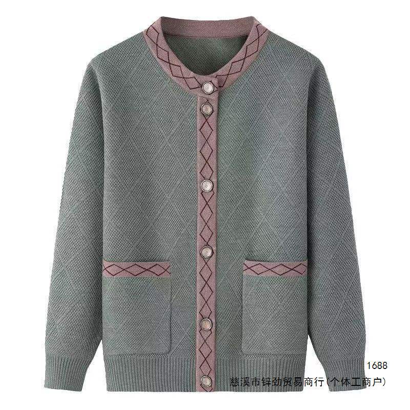 中老年人秋装女奶奶外套加绒宽松针织开衫衣服秋冬加厚妈妈毛衣女