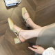 333-28 Summer New Nude Color Thick Heeled French Mary Jane Shoes Women's Empty One-word High Heeled Sandals Thick Heeled