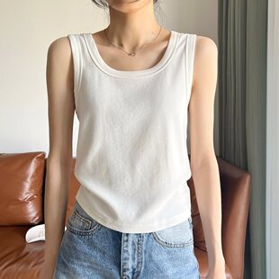 2025 Pure Color Versatile Slim Wide-Brimmed Suspender Women's White Skin-Friendly Vest Outer Wear Women's Short Inner Top Summer