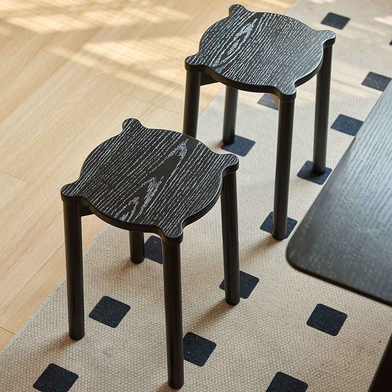 Solid Wood Black Stool for Home Use, Sturdy and Durable Small Bench, Stackable, Convenient Dining Table Stool, Living Room Spare Low Stool Chair