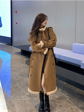 中长款羊羔毛麂皮绒毛呢外套女2025秋冬加绒加厚皮毛一体呢子大衣